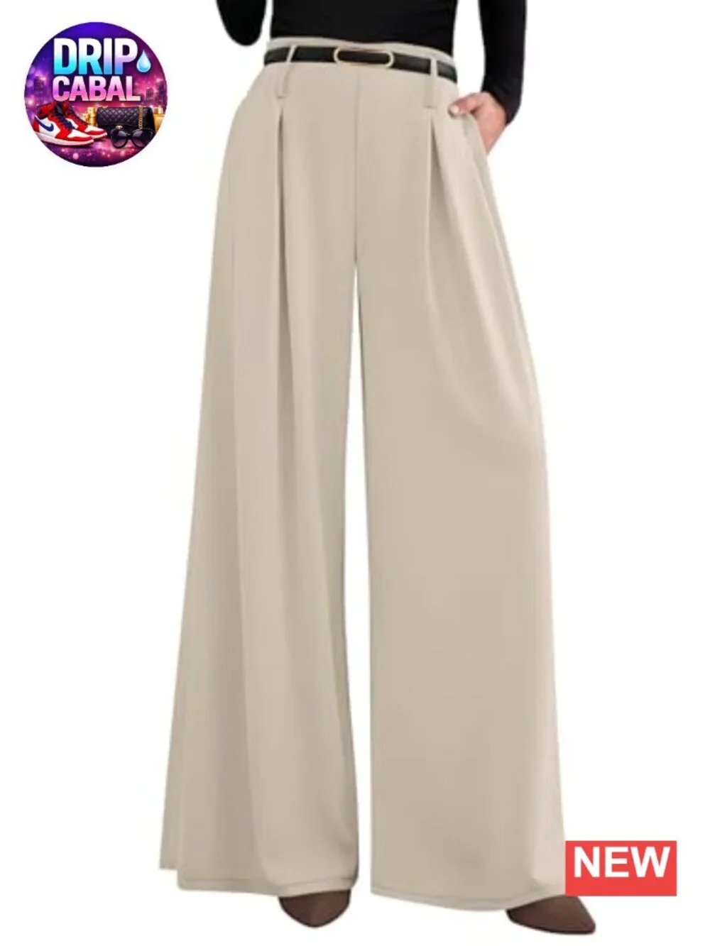 Wide Leg Dress Pants for Women, High Waisted Palazzo Trousers, Front Pleats,